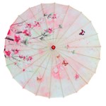 Solparaply/ parasol - lyserød med sommermotiv